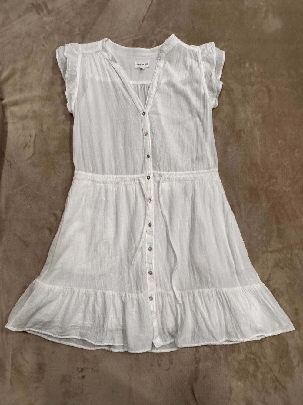 Honorine Peri White Cotton Gauze Ruffle Cap Sleeve Mini Dress Sz XS  Boho Resort
